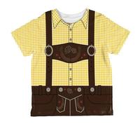 Adult Ladies Oktoberfest Beer Girl Bavarian Fancy Dress Costume Short Sleeve Crew Neck Plaid Print Oktoberfest Light Brown Tee Shirt Top Blouse German Dirndl Blouse Lederhosen Outfit (11-Yellow, S)