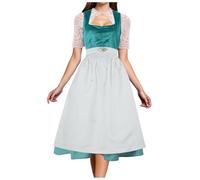Adult Ladies Oktoberfest Beer Girl Bavarian Fancy Dress Costume Women Dirndl Oktoberfest Costume Midi Dress 2 Pieces German Bavarian Dirndl Outfit with Apron for October Carnival (5-Sky Blue, XXL)