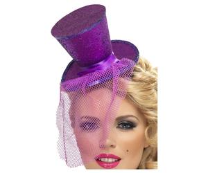 Adult Ladies Purple Glitter Mini Fancy Dress Headband Top Hat Costume Accessory