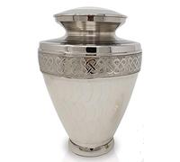 Adult Large Milano Shape Urn for Human Ashes - Cremation Funeral Memorial Keepsake, 200 Cubic Inches, 90 kg / 14 Stone (White-Brass)