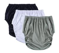 Adult Leakproof Underwear for Incontinence, Washable Low Noise Reusable Adult Diaper Cover, Plastic Pants Cover Unisex 3Pcs(Black+White+Gray,Medium)