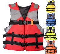 Adult Life Jacket, Adjustable Buoyancy Aid for Kayaking, Fishing, Sailing, Surfing, Boating, Unisex Swim Vest with Pockets & Crotch Strap (Red, S(30-40kg))