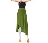Adult Long Flowy Sheer Chiffon Wrap Scarf Midi Skirt for Ballet Dance Skate Performance, Olive Green
