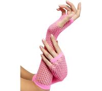 Adult Long Hot Pink Ladies Fishnet Gloves Fancy Dress Costume Party 1980s