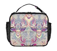 Adult Lunch Bag Zip Pockets Adult Lunch Box with Handle Thermal Lunch Cooler for Picnic Hiking Camping Psychedelic Deer