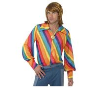 Adult Male 1970s Retro Hippie Rainbow Shirt Fancy Dress Party Costume