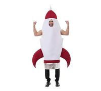 Adult Male And Female Performance Costumes Rocket Jumpsuit Space Party And Funny Halloween COS (Red, One Size)