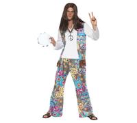 Adult Male Groovy Hippie Flower Power Fancy Dress Party Costume