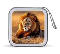 Adult Male Lion Sunset CD Holder Case 40 Capacity Plastic DVD Wallet Zippered Storage Sleeves Hard Box