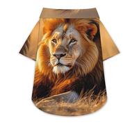 Adult Male Lion Sunset Dog Hawaiian Shirt Stretch Collar Button Down Pet Clothes for Small Medium Puppy