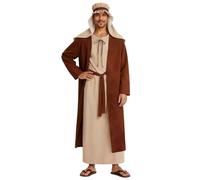 Adult Medieval Shepherd Costume Set - Beige & Brown Layered Tunic with Head Wrap, Ideal for Nativity Plays, Festive Events & Themed Parties