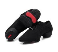 Adult Men Women Low Heel Teacher Shoe Latin Dancing Body Shape Training Square Street Cha-Cha Dance Shoes Breath Sneakers(Black Red Split,35)
