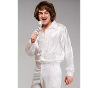WIDMANN 01168-70s Disco Style Shirt, Adult Man, Made of Satin, With Ruffles, Carnival, Disco, Size M/L, White Color