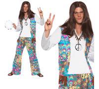 Adult Mens 60s 70s Psychedelic Hippy Hippie Man Peace Costume Fancy Dress New