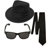 Adult Men's Blue Brothers Gangster 1920's Mafia God Father Fancy Dress Costume 3 Piece Accessories Kit