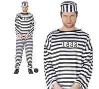 Adult Mens Convict Costume Robber Prisoner Police Stag Party Fancy Dress Outfit