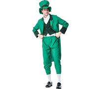 Adult Mens Deluxe Leprechaun Fancy Dress Costume Tuxedo Blazer with Waistcoat Trousers and St Patrick's Day Green Top Hat Irish Day Fancy Dress Leprechaun St. Patrick's Day Costume