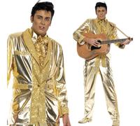 Adult Mens Elvis Presley Costume Gold Tuxedo Suit Fancy Dress Party Outfit New