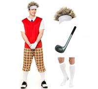 Adult Mens Funny Pub Golfer Costume + Accessories : Unisex Womens Sports Stag Hen Pub Party Fancy Dress (Costume, Socks, Visor/Hair & Golf Club, M (Up to 41" Chest))