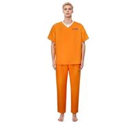 Adult Men's Orange Prison Jumpsuit Fancy Dress Costume Convict Boiler Suit Prisoner Overall Jail Jump Suit Outfit Mens Unisex Halloween Dress Up Orange M