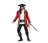 Adult Mens Plus Size Red Caribbean Pirate Captain Fancy Dress Costume
