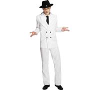 Smiffys Fever Gangster Costume, White Jacket, Trousers and Tie, Fever Male Fancy Dress, 1920s Dress Up Costumes