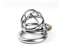 Adult Metal Stainless Steel Chastity Lock Male Sm Sex Devices Supplies Penis Lock Bound to Prevent Cheating Men's Chastity Cage White M 40Mm Flat Ring