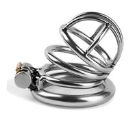 Adult Metal Stainless Steel Chastity Lock Male Sm Sex Devices Supplies Penis Lock Bound to Prevent Cheating Men's Chastity Cage White L 50Mm Flat Ring