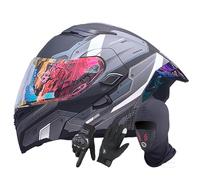 Adult Modular Flip-Up Motorcycle Helmets with Dual Visor, Full Face Motorcycle Helmets ECE 22.06 Approved Full Face Helmets for Men Women 4,XL/(59~60cm)