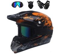 Adult Motocross Helmet Set, with Gloves Goggles Mask, Youth Kid Full Face MTB Off Road Motorbike Go Karting Crash Helmet, ATV MX Downhill Quad Dirt Bike Enduro Racing Helmet(Color:Brown,Size:L(56~57cm