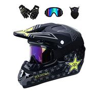 Adult Motocross Helmet, Youth Kid Full-Face Off Road Sports Motorbike Helmet, Unisex Downhill MTB ATV BMX Enduro Quad Dirt Bike Helmet, with Goggles Mask Gloves (Color : Grey, Size : M/54-55CM)