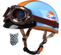 Adult Motorcycle Helmet, Crash Moped Helmet ECE/DOT Approved Retro 3/4 Open Face Motorcycle Half Helmet with Visor, for Men Women Scooter Cruiser Helmet 3,L