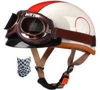 Adult Motorcycle Helmet, Crash Moped Helmet ECE/DOT Approved Retro 3/4 Open Face Motorcycle Half Helmet with Visor, for Men Women Scooter Cruiser Helmet 2,XL