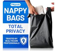 Adult Nappy Bags - 200 Pack, 20% Thicker Sacks, Easy Tie Handles, Odour Free, Discreet Black Plastic, Strong Sanitary Disposal Bag, Large Incontinence Pads