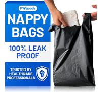 Adult Nappy Bags - 400 Pack, 20% Thicker Sacks, Easy Tie Handles, Odour Free, Discreet Black Plastic, Strong Sanitary Disposal Bag