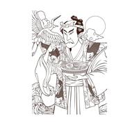 Adult of a Man Eating Delicious Ramen in Ukiyo e Style Wall Decals 36x50cm Tattoo Culture Coffee