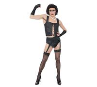 Adult Official Rocky Horror Show Frank N Furter Black Corset Fancy Dress