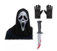 Adult Official Scream Ghost Face Bling Mask Crystal with Hood + Black Gloves + Bling Knife : Mens Womens Unisex Halloween Horror Film Fancy Dress Accessory Set