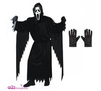 A2ZFD Adult Mens Official Scream Ghost Face Costume + Black Gloves : Halloween Fancy Dress (2877WC CS)