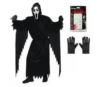 Adult Official Scream/Ghost Face® Costume with Mask (One Size) + Black Gloves + Voice Changer : Horror Film Halloween Fancy Dress