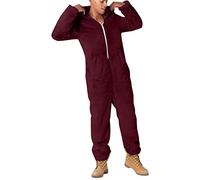 Adult Onesies for Men Double-Way Zip Up Onesies All in One Pajamas Hooded Sweatsuit Jumpsuit Long Sleeve One-Piece Overall Bodysuit Fleece Lined Playsuit Tracksuits Jogger Wine