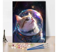 Adult Paint by Number Kits On Canvas, Cute Kitten Paint by Numbers, Astronaut Cat Color by Number Adults' Paint-by-Number Kits DIY Oil Painting Kits for Adults Home Decor, 16 x20 Inch