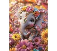 Adult Paint by Numbers Canvas Kits, Diamond Flower Elephant Draw by Color Oil Paints Without Frame，Easy Cheerful Painting DIY for Beginners, for Birthday Gift Home Wall Decor Crafts 80x110cm D1SS-898