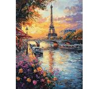 Adult Paint by Numbers Canvas Kits, Scenic Eiffel Tower Draw by Color Oil Paints Without Frame，Easy Cheerful Painting DIY for Beginners, for Birthday Gift Home Wall Decor Crafts 40x50cm D1SS-307