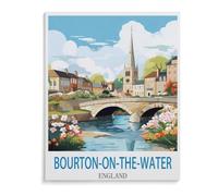 Adult Paint by Numbers，Vintage Travel Poster Bourton on the Water England，DIY Paint by Numbers for Adults and Kids Painting by Numbers on Canvas Art Crafts Gift for Home Wall Decorations(20x30cm）-B75