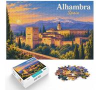 Adult Paper Jigsaw Puzzle Alhambra, Spain at Night 1000pcs (52x38cm) | For puzzle lovers on Christmas morning: Adult jigsaw puzzle with 1000 pieces works well for shared time during the holidays.