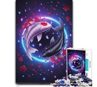 Adult Paper Jigsaw Puzzle Koi Fish Harmony in Neon Light 1000pcs (38x26cm) | Enjoy a rainy-day activity for adults on winter nights for a satisfying challenge.