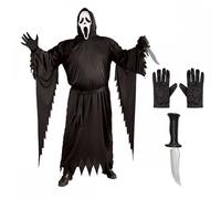 Adult PLUS Size Scream Ghost Face® Costume + Horror Knife + Gloves Halloween Set