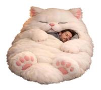 Adult Plush Cat Sleeping Bag 175 * 80cm - Soft Flannel Lining Self-Warming Single Person Envelope Style for Home, Camping & Sleepovers UK (A)