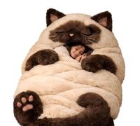 Adult Plush Cat Sleeping Bag 175 * 80cm - Soft Flannel Lining Self-Warming Single Person Envelope Style for Home, Camping & Sleepovers UK (D)